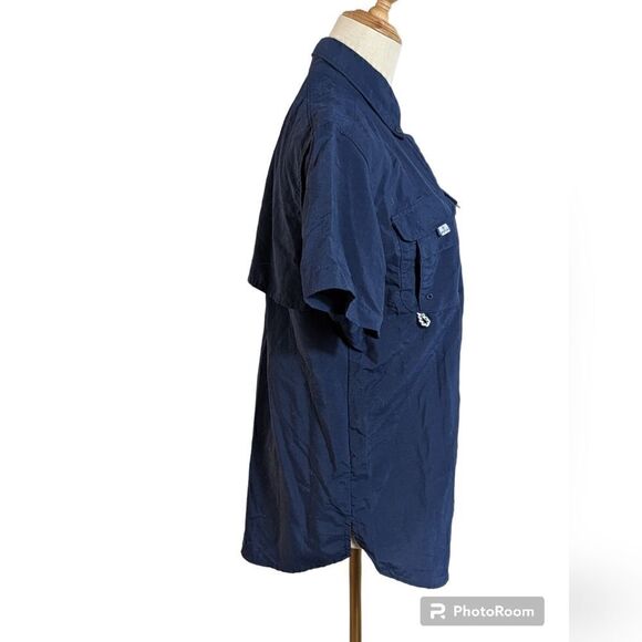 Columbia PFG Navy Blue Short Sleeve Button Down Shirt - Picture 4 of 9
